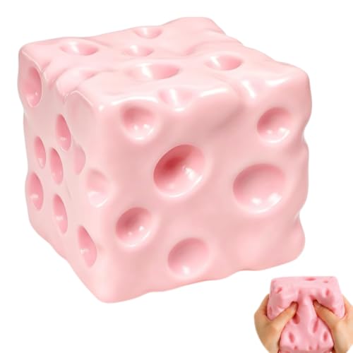 Cube Jouet Sensoriel en TPR, Objet Satisfaisants Souple, Jouet Fromage Rose 7cm pour Adultes, Jeux Sensoriels Toys, Non Collant, Cadeaux pour Bureau & Voyage