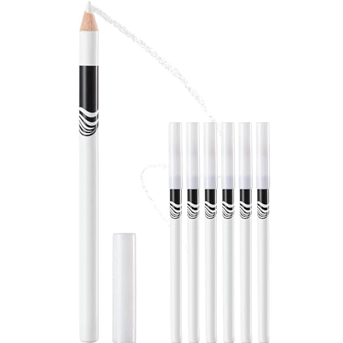 ZWWOGE 6PCS White Eyeliner Pencil Soft Highlighter Eye Liner Pencil, Lying Eye Brightener Stick, Eyeshadow Pencil Impermeable Hipoalergénico, White Eye Liners Lápices de maquillaje