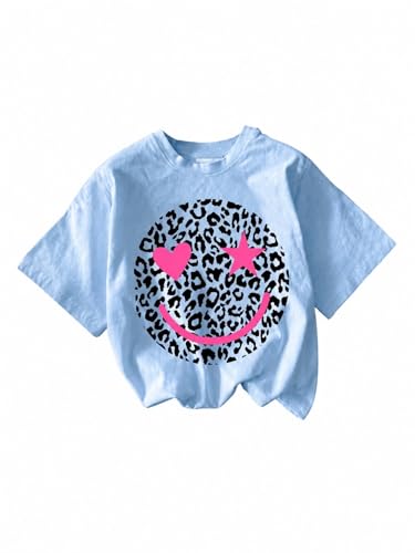 Image of WDIRARA Girl's Leopard Graphic T Shirt Crew Neck Short Sleeve Tee Shirts Cute Tops
