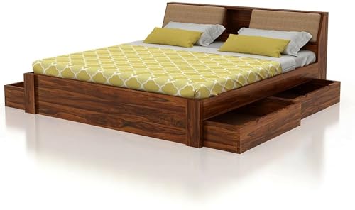 Image of FurnitureSheesham Mayor King Size Bed for Bedroom /Home /Hotel /LivingRoom 2 Drawer Storage Solid Wood King Drawer Bed | Finish Color - Brown 4D, DIY