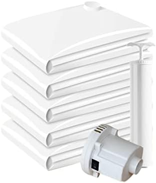 Thickened Vacuum Storage Bags with Valve - White Border, Foldable, Travel Seal, 50x70cm, 5 Pcs, Includes Electric Air Pump for Space Saving and Organizing