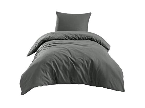Class Home Collection 2 TLG Renforce Bettgarnitur Set | Bettdeckenbezug 135x200 cm | Kopfkissenbezug 80x80 cm | 2 teilig Bettwäsche | 100% Baumwolle Oeko-TEX | Bettbezug mit Reißverschluss | Uni Grau