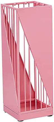 SEYFI Soportes Paraguas de Metal Cubierto, Cuadro de Soporte Paraguas de Hucuadrado, Soporte para el Palo para Caminar con Ganchos, para la Puerta Delantera del Pasillo de Entrada/Rosa