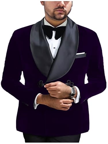 Men's Velvet Blazer Big Tall Shawl Collar Suit Jacket for Men Sport Coat