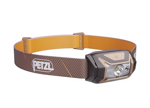 PETZL Tikka Headlamp - Compact 350 Lumen Light with Red Lighting, for Hiking, Climbing, Running, and Camping - Brown