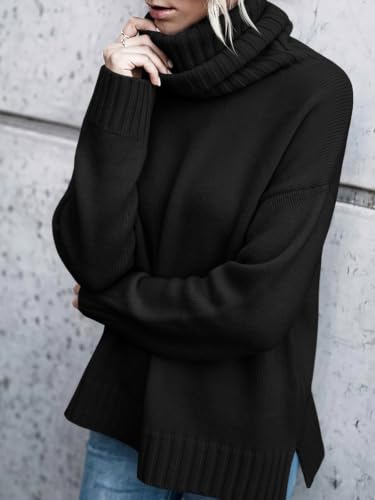Image of FISACE Womens Oversized Turtleneck Pullover Sweater Cable Knit Sweater Tops