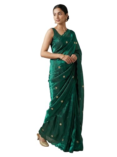 Image of Women's Pure Fandy Satin Sequin Embroidered work Saree with Dupion Unstitched Blouse Piece