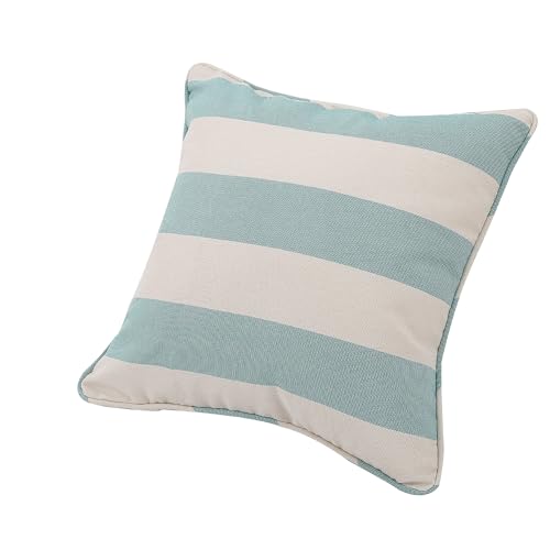 BLSTISCEN Outdoor Throw Pillow with Insert 18x18 Inch, Set of 2, Piping Edge Waterproof Fade Resistant Decorative Fluffy Pillows for Patio Furniture Chair Bench Couch Sofa - Teal Ivory Striped by BLSTISCEN - Used condition - Image 6