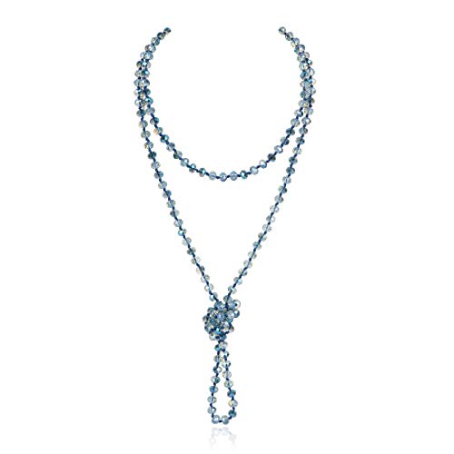 Hand Knotted Beads Endless Long Statement Necklace - Handmade Versatile Beaded Strand Lariat Multi Layer Infinity Wrap 60