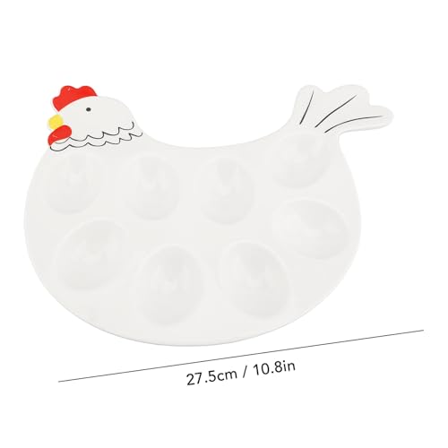 Deviled Egg Platter Tray, Ceramic Easter Egg Holder Holds 8 Eggs, Cute Chicken Shaped Egg Dinner Plate Ceramic Dish Easter Egg Display Rack Egg Container for Party Display