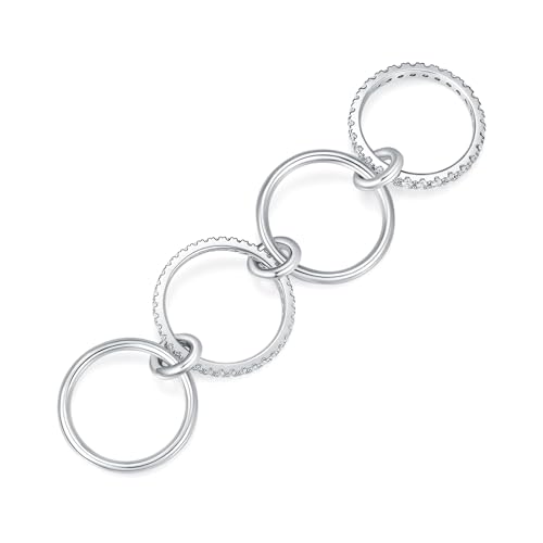 MINDDHA 14K Gold Plated Interlocked Stackable Rings for Women - Statement Multi Ring Stack - Cubic Zirconia Two-Toned Stackable Bands Stacking Jewelry Size 4-122