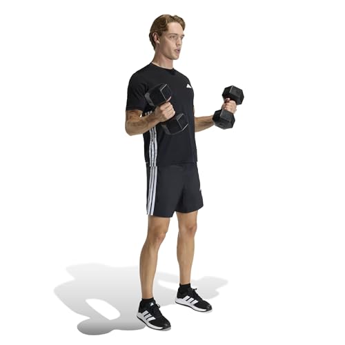 adidas Men’s Workout Essentials Base 3 Stripes Woven Short, Black/White, L 5 inch