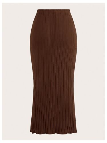 OYOANGLE Women's Plus Size High Waist Lettuce Hem Skirts Ribbed Knit Solid Slim Fit Long Skirt2