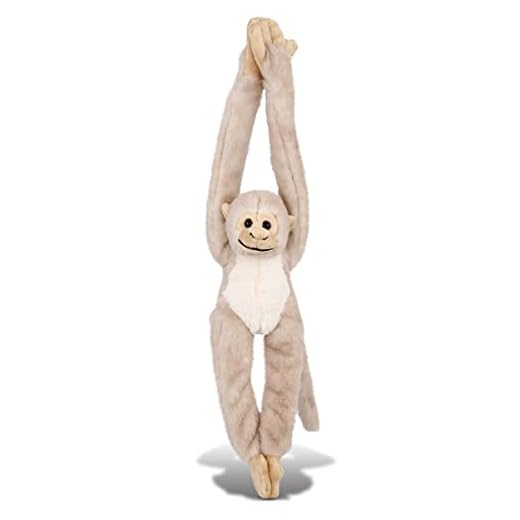 DolliBu Plush Hanging Squirrel Monkey Stuffed Animal - Soft Huggable White Long Arms Monkey, Adorable Zoo Plush Toy, Cute Jungle Cuddle Gift for Kids & Adults - 21"