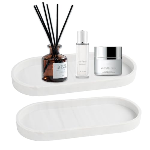 Bandeja de baño de 2 piezas, bandeja de silicona con patrón de mármol, bandeja para joyas, ovalada, caja de almacenamiento, bandeja de cosmética, bandeja decorativa para baño, bañera, cocina, tocador,