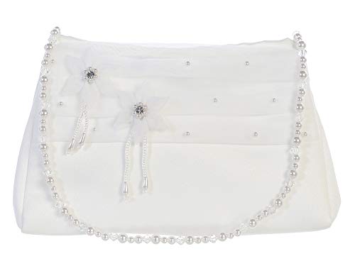 iGirlDress White Satin First Communion Purse Bags with Satin 2 Flower with Pearl Handle B19 White