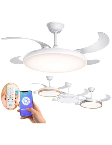 JARDIN202 - Ventilador de Techo con Aspas Retráctiles, Motor DC, Temporizador, Luz LED Regulable, Mando a Distancia, 6 Velocidades | 50 cm (Zahara Wifi Blanco)