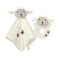 CREVENT Cozy Plush Baby Security Blanket Loveys for Baby Girls Boys, Stuffed Animal Ring Rattle Shaker Toy for Newborns (Sheep + Handbell)