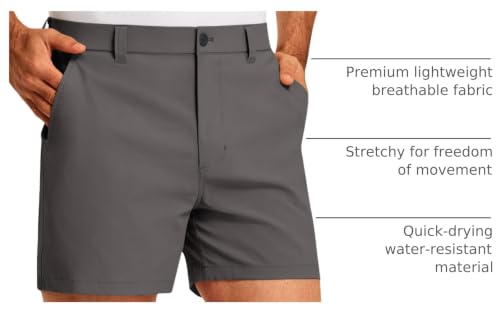 Image of PULI Men's Golf Shorts 5'' Inseam Waterproof Quick Dry Stretch Breathable | Lightweight Casual Shorts with Zipper Pocket, Elastic Waist, UPF 50+, 4-Way Stretch, Flat Front, Durable, Hybrid Dress Shorts