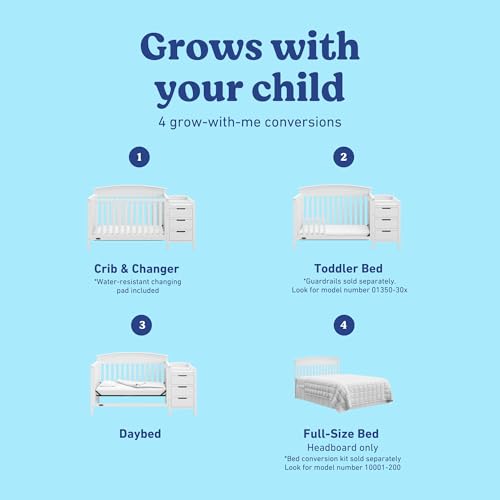 Image of Graco Benton 4-in-1 Convertible Crib and Changer, White | GREENGUARD Gold Certified, Baby Crib & Changing Table Combo, Includes Water-Resistant Changing Pad, Converts to Full-Size Bed