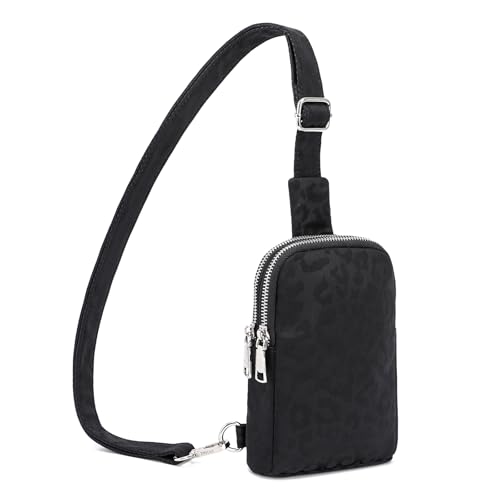 Nylon Crossbody Sling Bags for Women Small Cross Body Fanny Pack(Leopard Black)