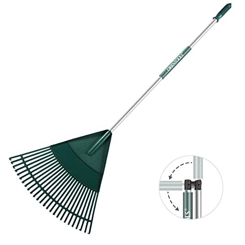 Rake for Leaves, Leaf Rake with Ergonomic Foldable Lightweight Steel Poly Shrub Rake for Cleaning Leaves, 26 Tines, 65.7 Inches (Silver Handle) Rake for Leaves, Leaf Rake with Ergonomic Foldable Lightweight Steel Poly Shrub Rake for Cleaning Leaves, 26 Tines, 65.7 Inches (Silver Handle)