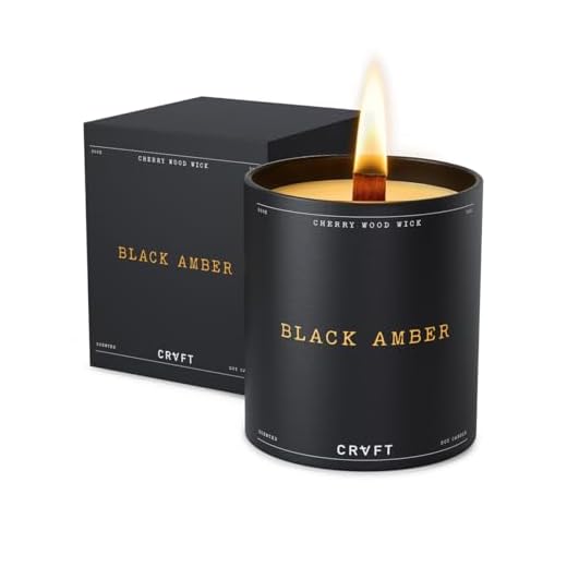 CRVFT Men's Candle - Cherry Wood Candle - Soy Candle 45 Hour Burn Time - Room Decor and Housewarming Gift for Men - 7oz/200g (Black Amber)