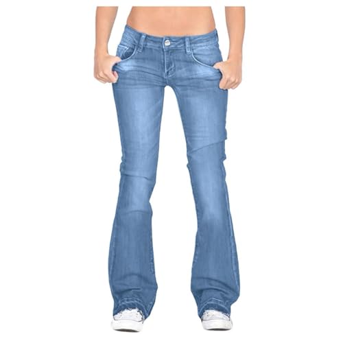 YWLINK Jeans Pantaloni Vita Donna Stretch Mid Bell Slim Lunghezza Jeans Flare Jeans Donna Super Straight, Blu, XS