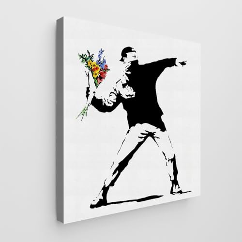 Giallobus - Quadro - Banksy - Art Banksy - Tela Standard - 50x50-15 - Lanciatore di fiori - Pronto da appendere - Quadri moderni per la casa