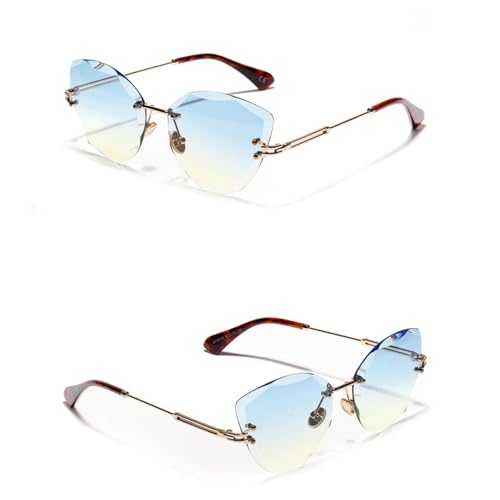 Retro Metal Cat Eye Women Men's Rimless Gradient Sun Glasses Trendy Light Diamond Eyewear Shades Uv4004