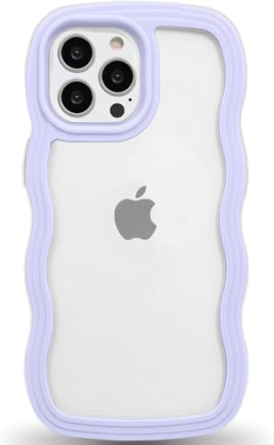 Image of GoldKart iPhone 13 Pro Max Case Wavy Edge Clear Back Design, Anti-Slip Grip Cute Wave Curly Frame Shape Shockproof Soft TPU & Hard PC Bumper Protective Phone Case Cover for Women Girls - Purple
