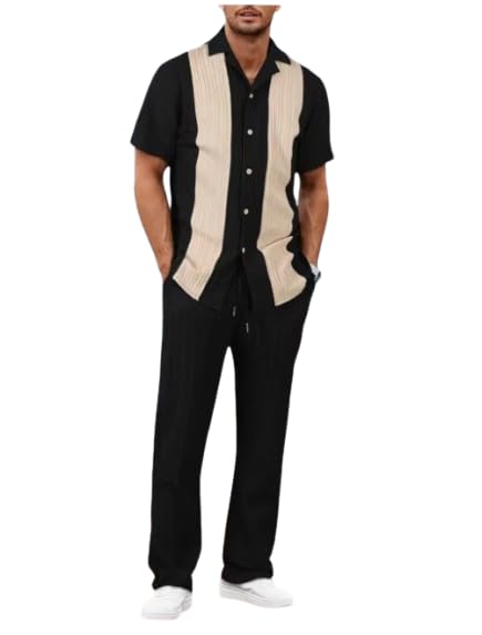 Men’s Premium Vertical Panel Co-Ord Set | Stylish Half Sleeve Shirt with Relaxed Fit Trousers | Summer Beach Wear Outfit for Casual, Vacation & Party Look-image-41