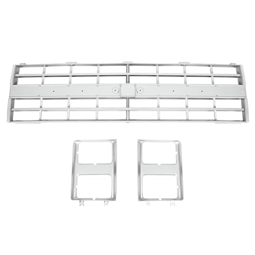 JMTAAT Front Grille + Headlight Bezel Compatible with 1985-1988 Chevy C10/C20/C30/K5/K10/K20/K30/R10/R20/R30/V10/V20/V30 Blazer Suburban Bumper Grill Trim Painted Silvery