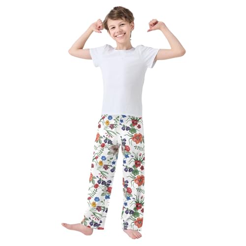 ZZXXB Summer Colorful Flowers Boys Long Pants Soft Trousers Elastic Waist Kids Lounge Bottoms with Pockets S-XL2