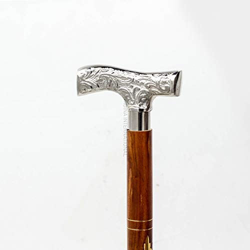 Premium Chromed Deluxe Walking Sticks | Rosewood Crafted Walking Cane With Solid Brass Chrome Decorative Bars | Walking Canes & Crutches | Nagina International (Deco Bar, 36 Inches) #TOP5