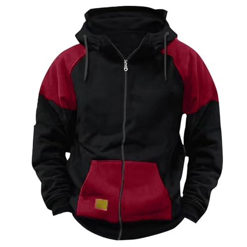 Hoodies for Men Tactical Sweatshirt Vintage Drawstring Hooded Long Sleeve Zip up Jacket Fashion Color Block Hoodies