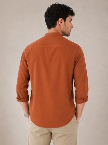 Image of Veirdo Men's Stylish Solid Casual Shirt | Chinese Collar Pure Cotton | Available in Black, Brown, Rust, Olive, White & Navy | Sizes S to XXL
