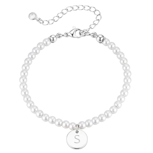 Image of Ursteel Pearl Initial Bracelet for Women | Gifts for Kids Teen Girls, Dainty Letter Pearl Bracelets for Women, Bridesmaid Proposal Wedding Bride Bridal Shower Gift