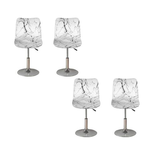 Image of Stretch Bar Stool Covers Set of 2,White Marble Pattern Stretch Removable Washable Bar Stool Chair Covers,Counter Height Chairs Covers for Kitchen Dining Room Cafe Furniture