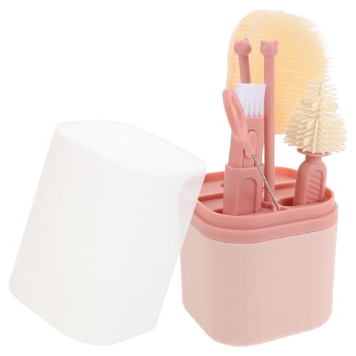 SUPVOX Cepillo Biberón Mamás Kit Limpieza Viaje con Cepillo Silicona y Nylon Limpiador Tetinas Pajitas Secador y Estuche Rosa