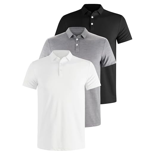 E-LIINJOYE 3 Pack Men's Casual Polo Shirts Breathable Cotton Pique Polos Tops Golf Work Shirts Short Sleeve Slim Fit, Black/White/Grey, M
