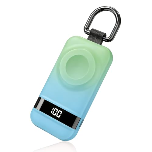 Image of Portable Charger for Apple Watch, 2500mAh & Digital Display - Magnetic Fast Charging iWatch Charger for Travel & Keychain Use - Works with Apple Watch Series (Blue+Green)