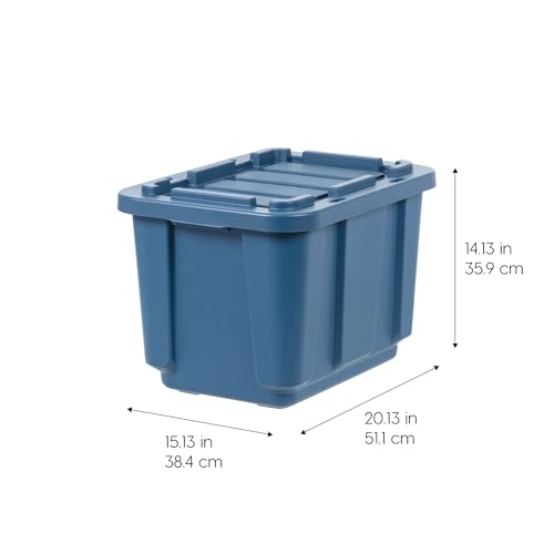 Image of IRIS USA 4-Pack 12 Gallon Storage Bins with Lids |Made in USA| Heavy Duty Eco-Friendly Plastic Tote Containers for Truckbed Tool Box Organization, Large - Navy