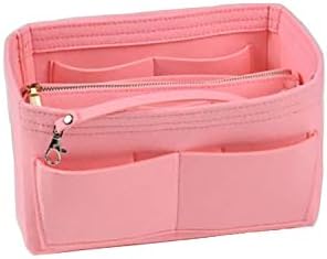 Purse Organizer,Kumako Felt Bag Organizer Insert,Lightweight&Sturdy With Zipper For Neverfull,Speedy,Longchamp&Tote Bags (M, Pink)