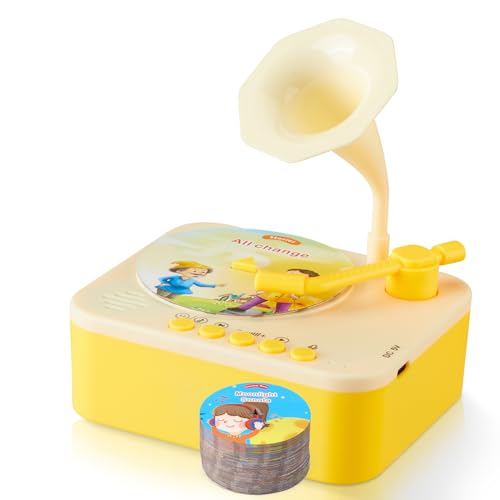 Image of Gnawiew Kids Learning Musica Audiobooks Player - 99 Cards Stories Songs Phonograph, Toddler Toys Education, Gift for Baby Boy-Girls(Bright Yellow)
