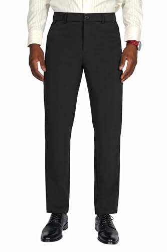 Plaid&Plain Men's Slim Fit Dress Pants Formal Pants Dress Slacks for Men 603 Black(New) 30X34