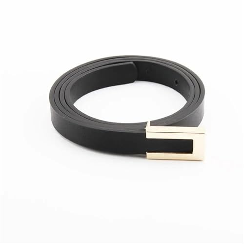 Decorative Belt Women Thin Belt Black Gold Silver Metal Buckle Belt PU Casual Leather Waist Belt Trouser Dress Decoration Waistband for Country Concert Outfit(Black golden button)