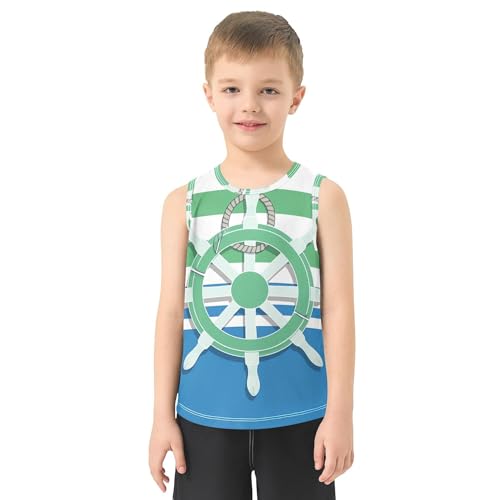JUNZAN Anchors Blue Green Children Athletic Tank Tops Sleeveless Toddler Vest Basketball Tshirt for Workout Gym Swimming 3T2
