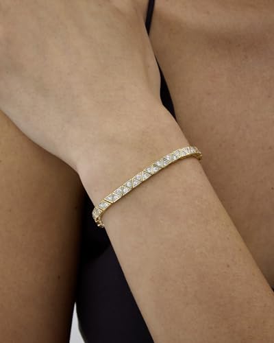 PAVOI 14K-18K Gold Plated Simulated Diamonds Bezel Set Tennis Bracelets for Women - Cubic Zirconia Stones Trillion Trinity Radiant Cut Round Pear Heart Statement Bride Gold Bracelet Stack - Sizes