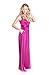 Dress the Population Women's Krista V Neck TIE Waist Coated Jersey Slit Front Maxi Dress, Dark Magenta, Medium